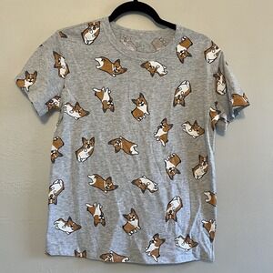 CORGI All Over Novelty Print T-Shirt Women's Size S ZOE + LIV GREY Dog
